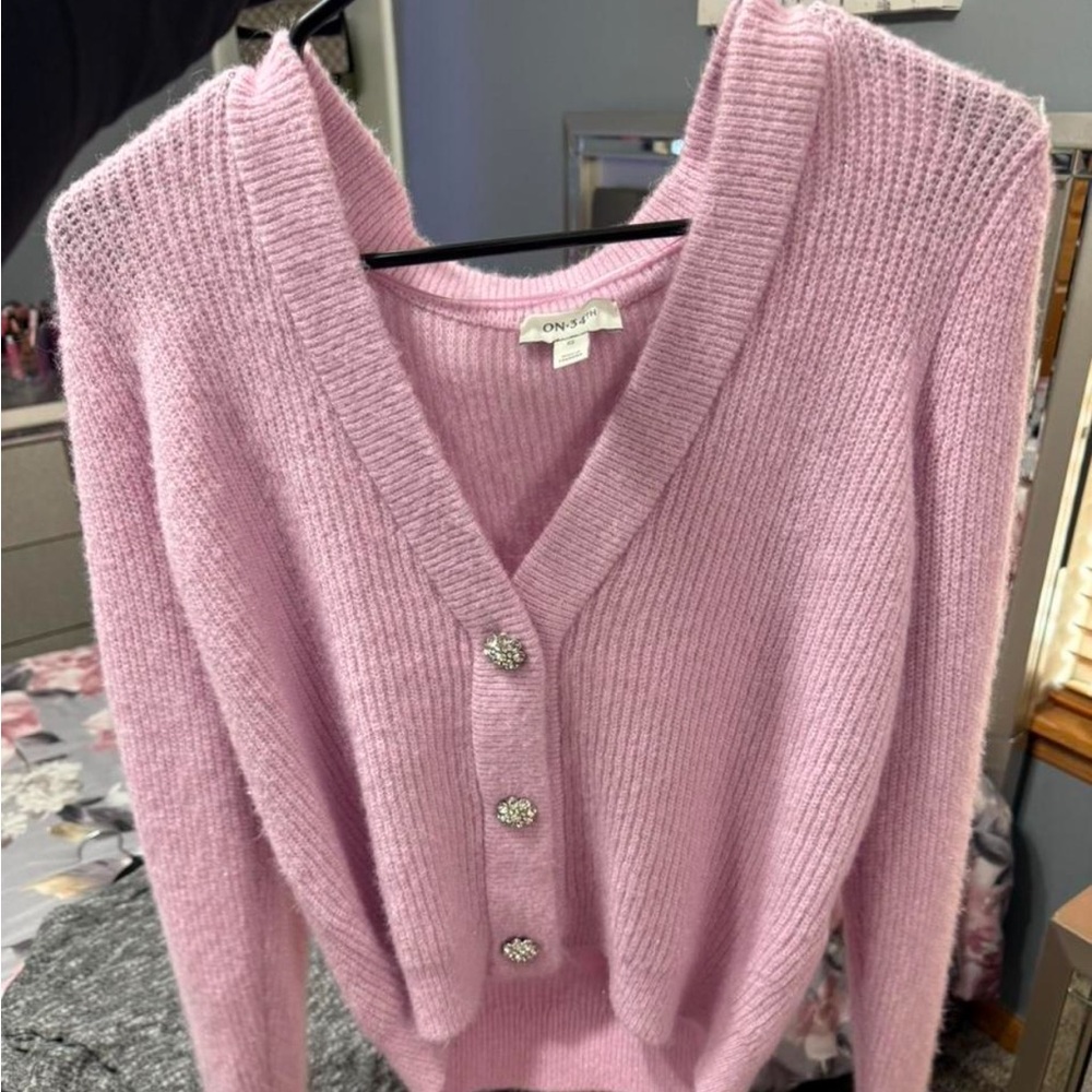 Pink V-Neck Button Front Sweater